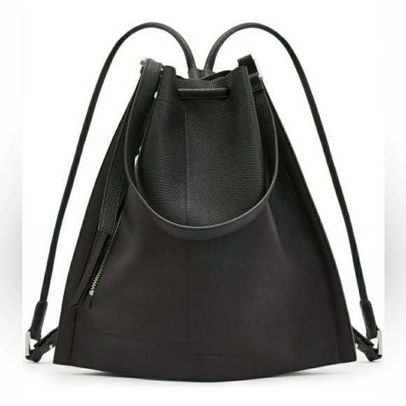 All Saints Handbags - ALLSAINTS Alpha Pebble Leather Convertible Backpack/ Shoulder Bag Purse Black